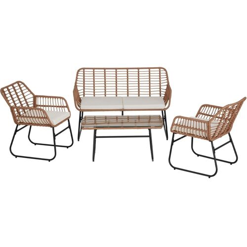 Salon De Jardin En Résine Tressée 4 Personnes Avec Housses Amovibles