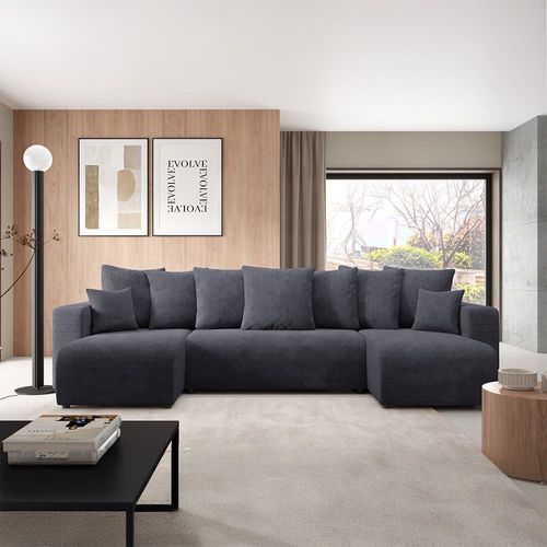 Canapé Panoramique 6 Places En Tissu Noir