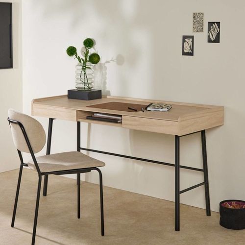Bureau Effet Bois Clair Et Pieds En Métal Noir