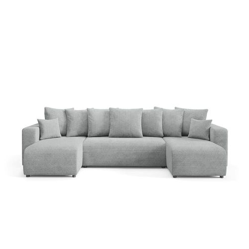 Canapé Panoramique 6 Places En Tissu Gris