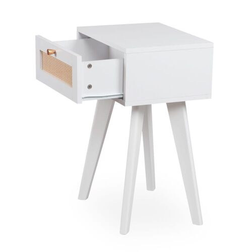 Table de chevet 1 tiroir avec cannage l40cm blanc