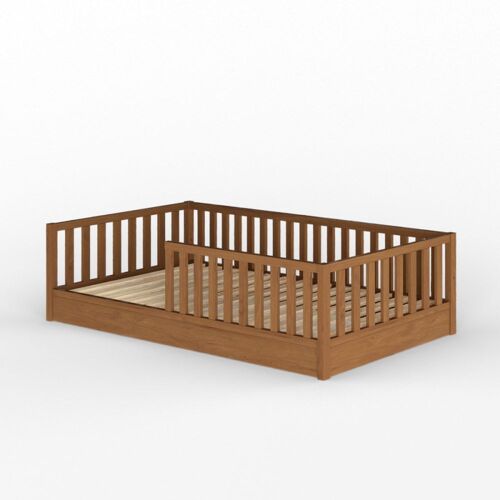 Pack lit enfant Montessori avec matelas bois massif noisette 90x190 cm