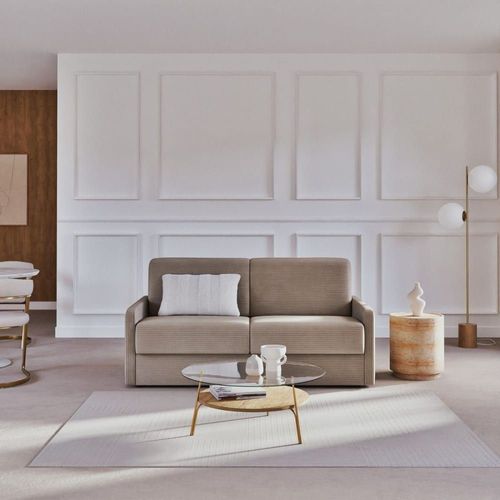 Canapé Convertible 3 Places En Velours Côtelé - Beige