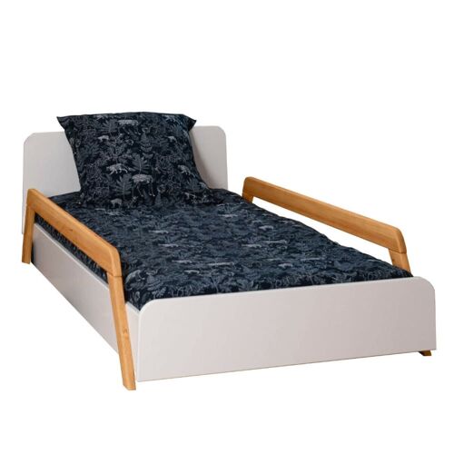 Pack lit enfant avec barrières et matelas blanc et bois 90x190 cm
