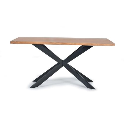 Table à manger en bois d'acacia naturel et pieds en métal noir