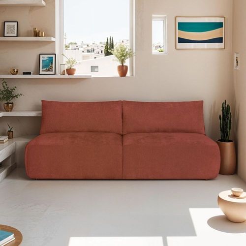 Canapé Convertible 3 Places En Tissu Chenille Terracotta