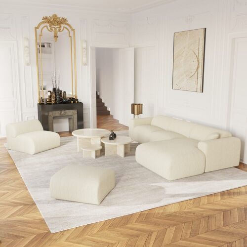 Canapé grand angle droit velours côtelé crème 280cm