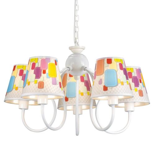 Lustre Enfant 5 Lumières Blanc Et Abat-Jour Multicolores De Bonbons