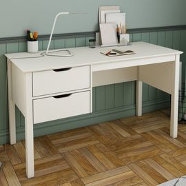 Bureau À Deux Tiroirs En Pin Blanc 75x135