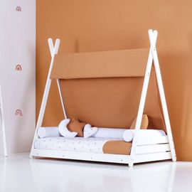Lit D'enfant Montessori 70x140 Cm Avec Matelas Et Textile Orange