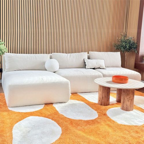 Canapé D'angle À Gauche Convertible 4 Places En Tissu Chenille Beige