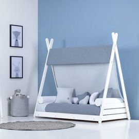 Lit D'enfant Montessori 70x140 Cm Avec Matelas Et Textile Bleu