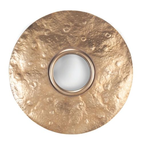 Miroir convexe cerclé de métal martelé finition dorée - H97 cm