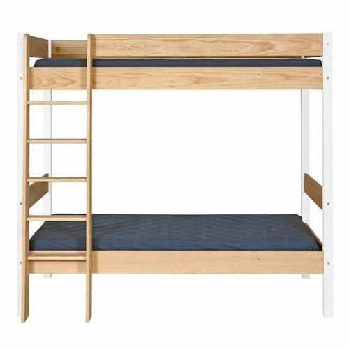 Pack Lit Superposé Avec Matelas Blanc Et Bois 90x190 Cm