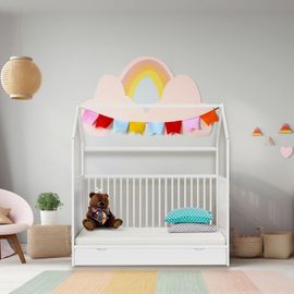 Lit Pour Enfants 140x70 Cm En Bois Blanc Avec Tiroir