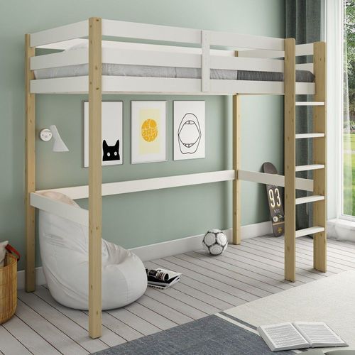 Lit Mezzanine En Pin Blanc Et Bois 90x200