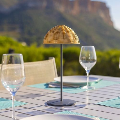 Lampe De Table Led Poly Rotin Marron H30cm