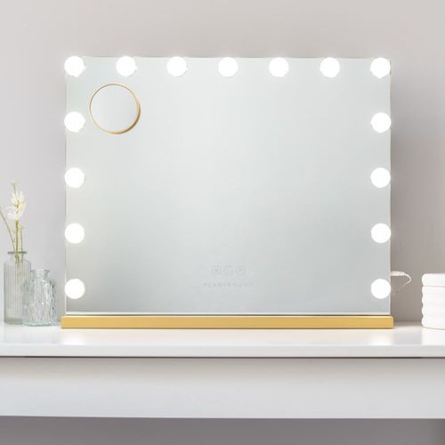 Miroir Maquillage Lumineux 15 LED Métal 58x46x12cm Or