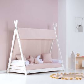 Lit D'enfant Montessori 70x140 Cm Avec Matelas Et Textile Rose