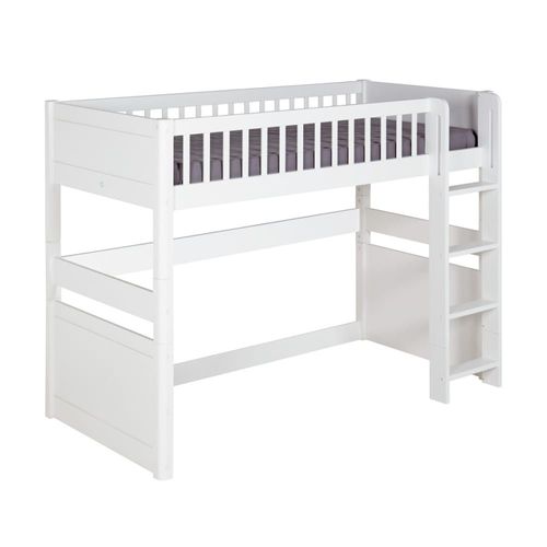 Pack Lit Mezzanine Avec Matelas Bois Massif Blanc 90x190 Cm