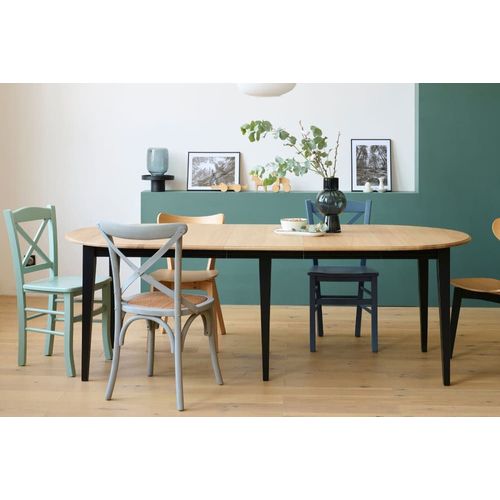 Table Ronde 6 Pieds Fuseau D115 + 3 Rallonges Bois Noir