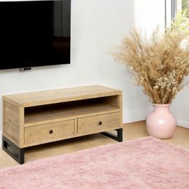Meuble Tv Industriel 1 Niche 2 Tiroirs En Bois Recyclé L120cm