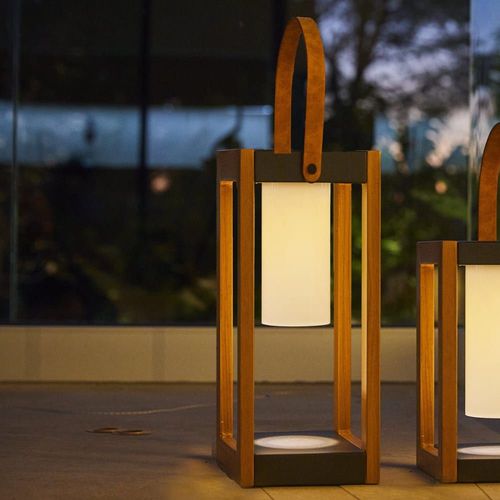 Lanterne Solaire Aluminium Bois H58 Cm