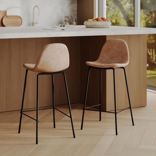 Chaise Pour Îlot Central 65 Cm En Cuir Synthétique Taupe (Lot De 2)