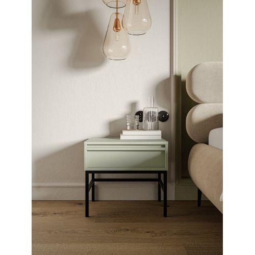 Table De Chevet Avec Tiroir Et Cadre Vert Sauge 50x34 Cm