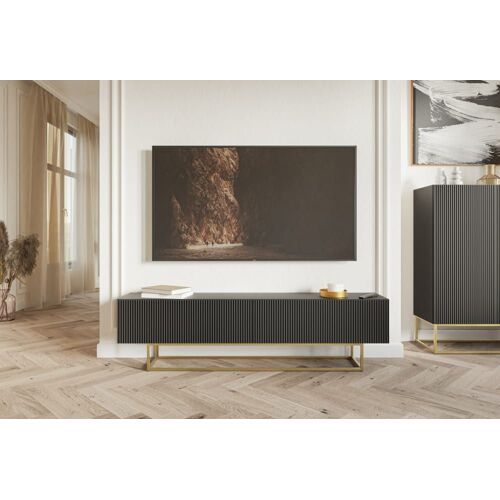 Meuble TV noir sur pieds dorés 175x32 cm