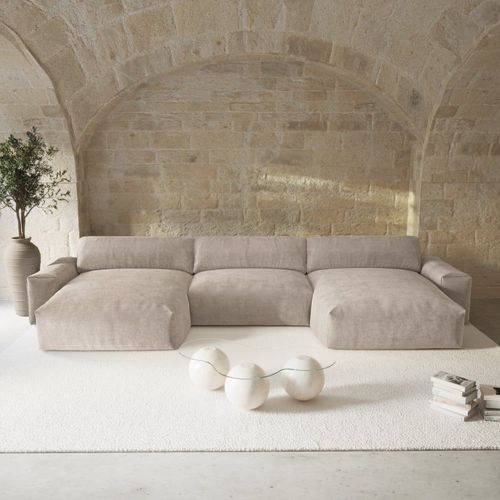 Canapé Panoramique 5 Places Velours Taupe 420cm