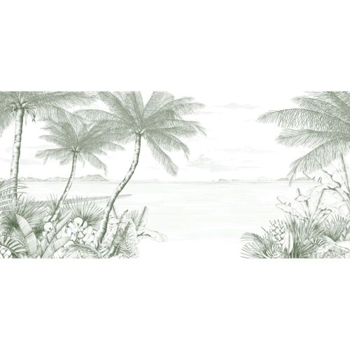 Papier peint panoramique echappée tropicale vert 375x250cm