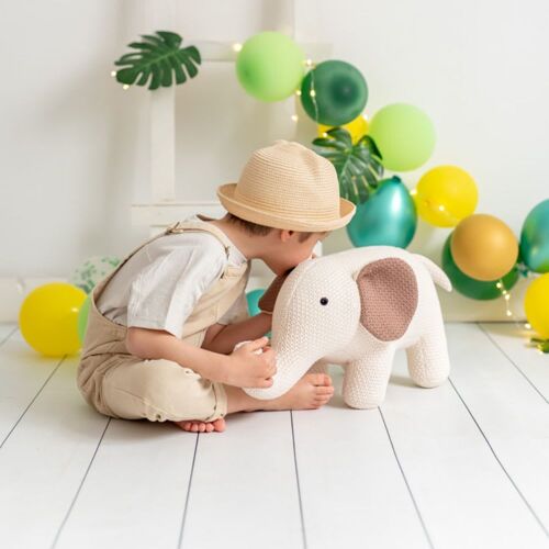 Peluche mini-éléphant Buba 100% coton blanc