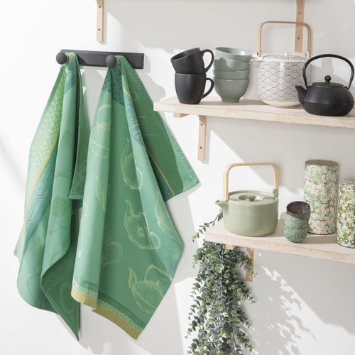 Torchon En Jacquard De Coton Vert 50x75