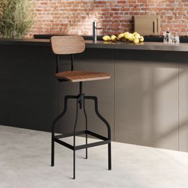 Chaise De Bar Vintage Réglable En Hauteur 66/85 Cm En Bois