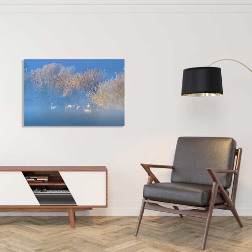 Tableau cygnes dans le givre matinal imprimé sur toile 60x40 cm