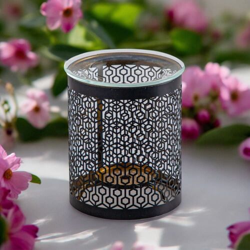 Brûle parfum en métal et verre noir - H10,5 cm