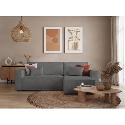 Canapé D'angle Convertible Réversible En Tissu Bouclette - Gris