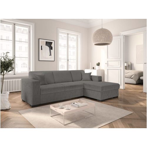 Canapé D'angle Droit Convertible Et Coffre En Tissu Bouclette - Gris
