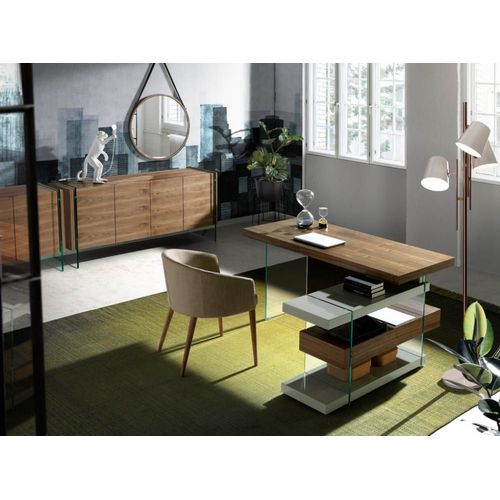 Bureau Effet Bois Noyer Et Verre Trempé