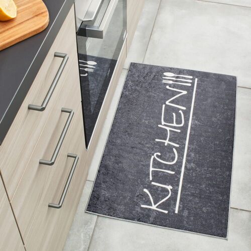 Tapis De Cuisine Anthracite Motif Kitchen 50x80