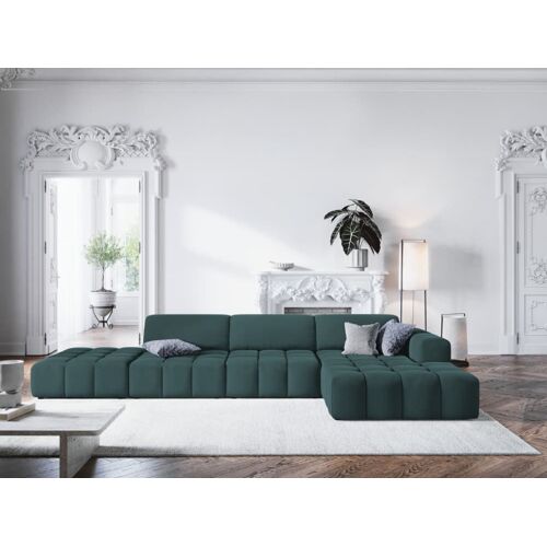 Canapé d'angle droit 5 places en tissu velours pétrole