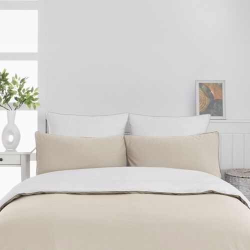 Housse De Couette Bicolore En Percale Coton Ficelle/Blanc 240x220 Cm