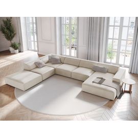 Canapé D'angle Gauche Panoramique 7 Places En Velours Beige Foncé
