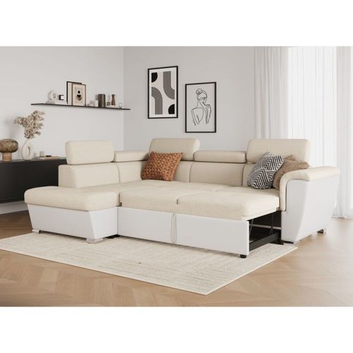 Canapé D'angle Gauche Convertible 4 Places, Tissu Easy Clean Et Simili