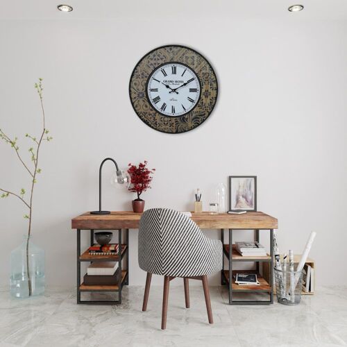 Horloge murale effet bois vintage beige, marron et bleue Ø 50 cm