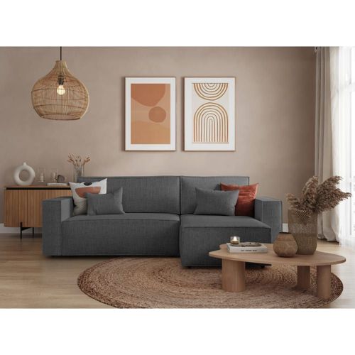 Canapé D'angle Convertible Réversible En Tissu Texturé 3d - Gris Foncé