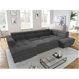 Canapé D'angle Droit Panoramique En Tissu Gris Foncé