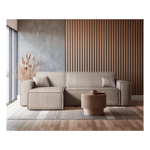 Canapé D'angle Convertible 3 Places En Velours Cotelé Taupe