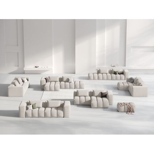 Canapé d'angle droit modulable 3 places en tissu structurel beige